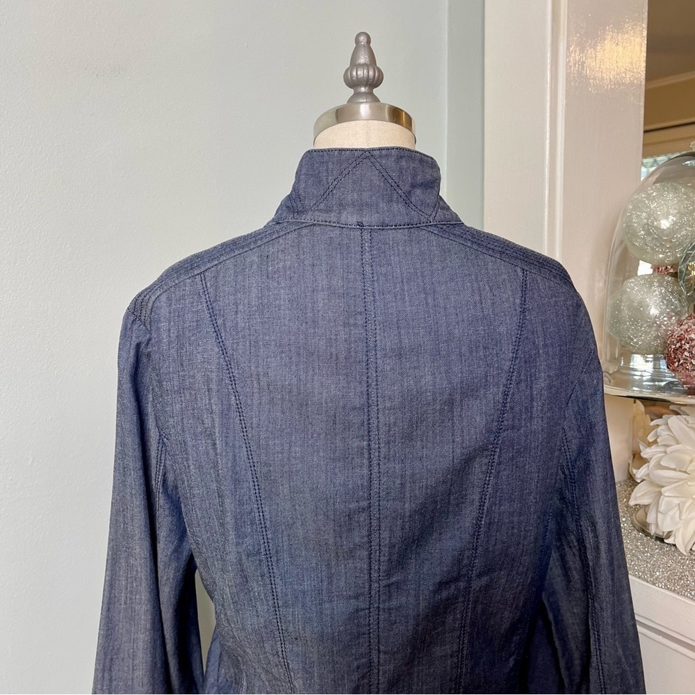 White House Black Market Zip Front Denim Jacket Blue 14 - Picture 8 of 12